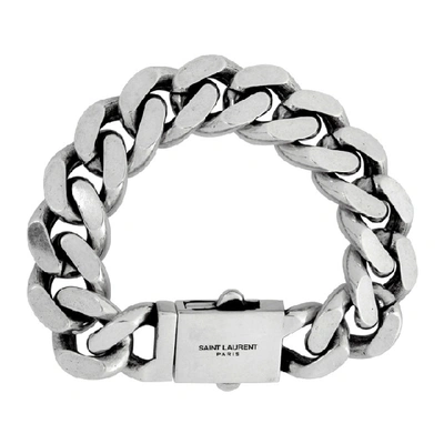 Shop Saint Laurent Silver Curb Chain Bracelet In 8142 Silver