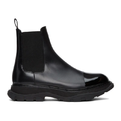 Shop Alexander Mcqueen Black Shiny Toe Chelsea Boots