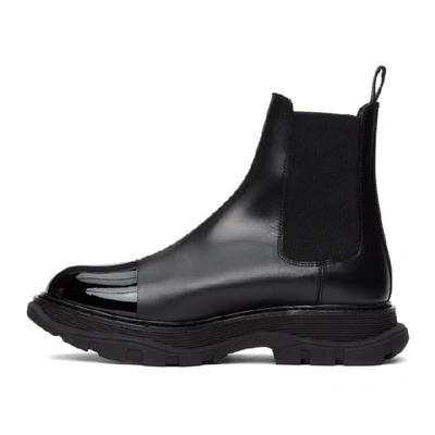 Shop Alexander Mcqueen Black Shiny Toe Chelsea Boots