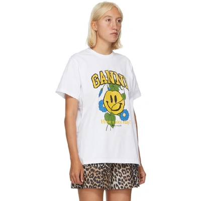 Shop Ganni White Smiley Flower T-shirt In 151 Whit