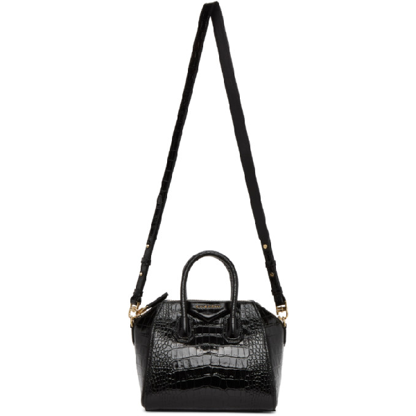 Givenchy Black Croc Mini Antigona Bag In 001 Black | ModeSens