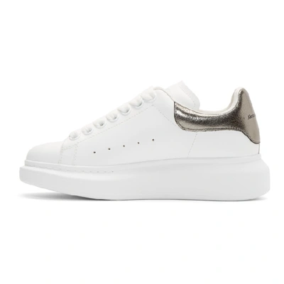 Shop Alexander Mcqueen White & Gunmetal Metallic Oversized Sneakers In White/pearl