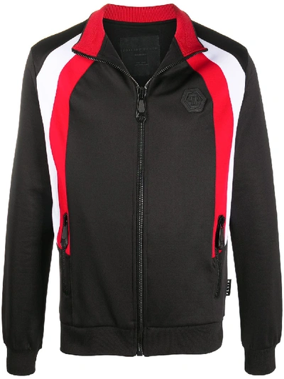 Shop Philipp Plein Rib Knit Collar Jogging Jacket In Black
