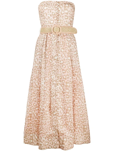 Shop Zimmermann Carnaby Leopard-print Linen Dress In Pink