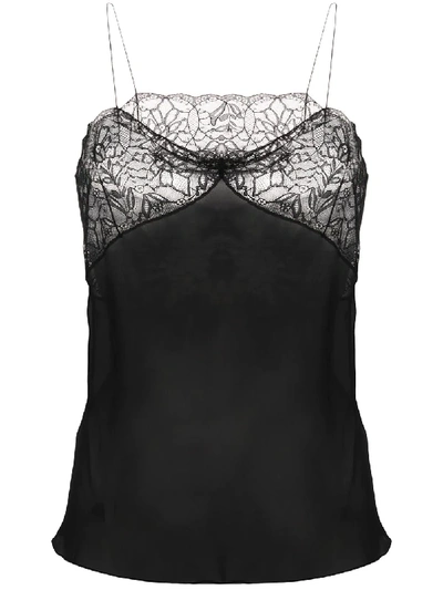 Shop Saint Laurent Sheer Lace Camisole In Black