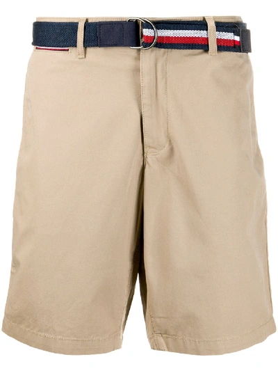 Shop Tommy Hilfiger Brooklyn Belted Cotton Shorts In Neutrals