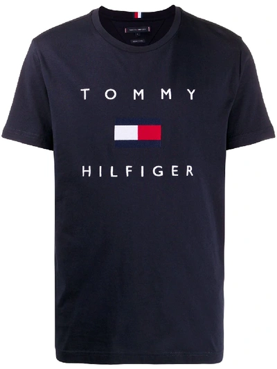 Shop Tommy Hilfiger Logo-print Organic Cotton T-shirt In Blue