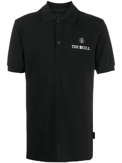 Shop Philipp Plein Outline Skull Embroidered Polo Shirt In Black