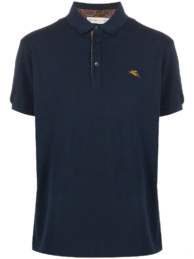 Shop Etro Embroidered Logo Polo Short In Blue
