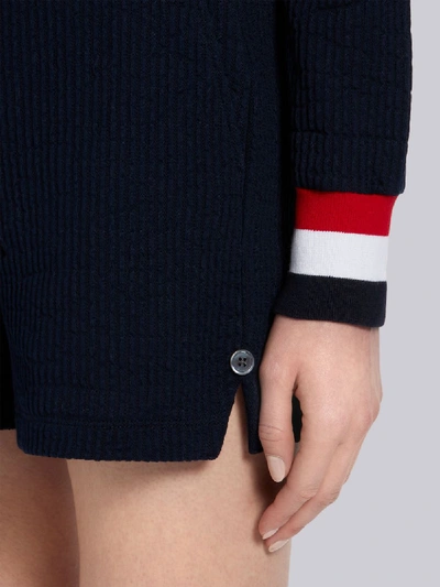 Shop Thom Browne Navy Cotton Seersucker Tricolor Striped Waistband Shorts In Blue