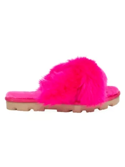 Shop Ugg Fuzzalicious Sheepskin Slides In Pink