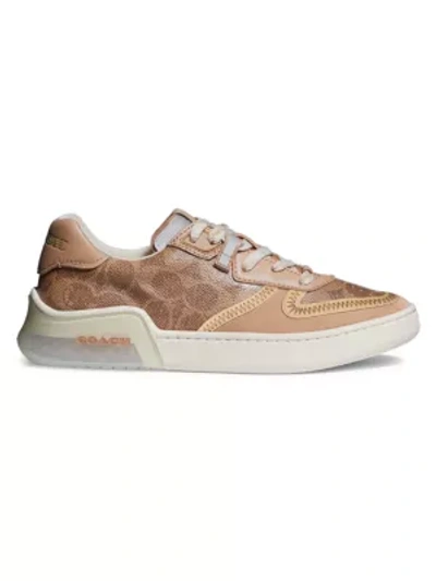 Shop Coach Citysole Signature Canvas, Suede & Leather Court Sneakers In Tan Beech