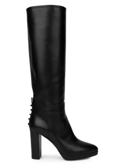 Shop Valentino Garavani Rockstud Tall Leather Boots In Nero