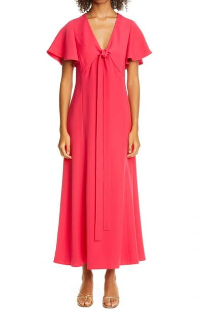 Shop Adeam Flutter Sleeve Tie Bodice Crepe Maxi Dress In Fuchsia