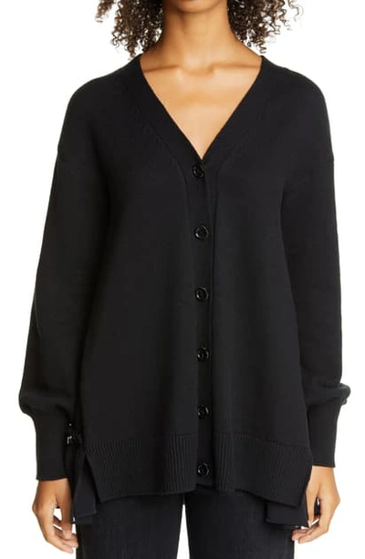 Shop Adeam Angel Hair Back Ruffle Mixed Media Cardigan In Black