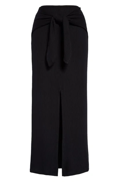 Shop Reformation Fannie Tie Waist Rib Midi Skirt In Black