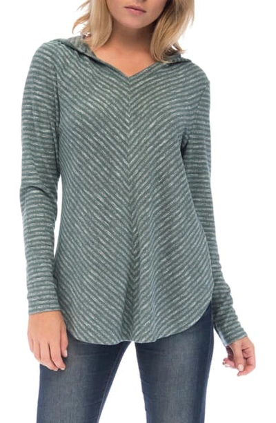 Shop Bobeau Brushed Hooded Sweater In Silver Pine Stripe