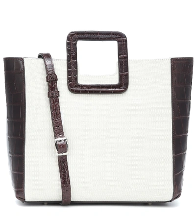 Shop Staud Shirley Leather And Canvas Tote In White