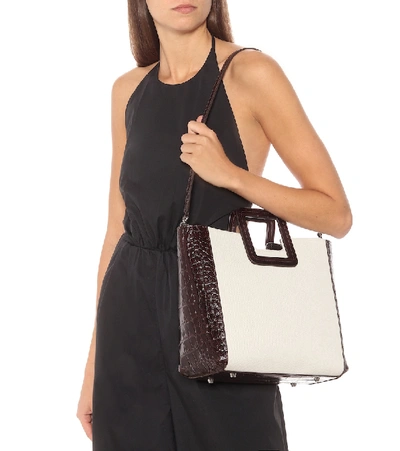 Shop Staud Shirley Leather And Canvas Tote In White