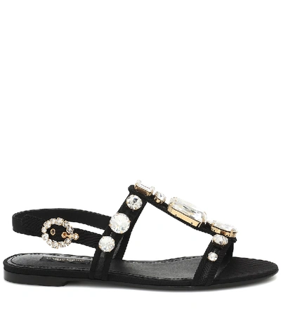 Shop Dolce & Gabbana Crystal-embellished Suede Sandals In Black