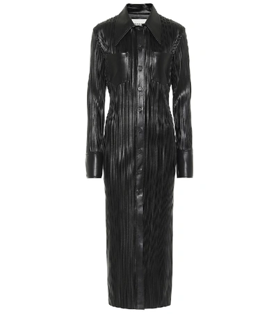 Shop Nanushka Lee Pleated Faux Leather Shirt Dress In Black