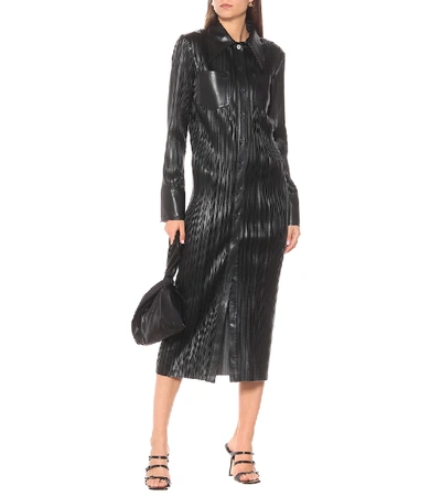 Shop Nanushka Lee Pleated Faux Leather Shirt Dress In Black