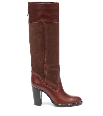 Shop Chloé Leather And Suede Knee-high Boots In Brown