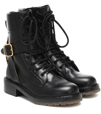 Shop Chloé Leather Combat Boots In Black