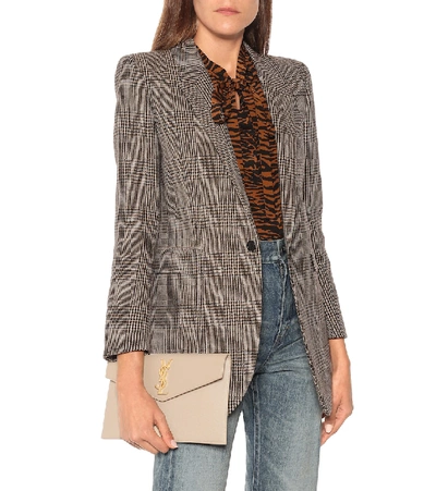 Saint Laurent Uptown Leather Clutch In Beige