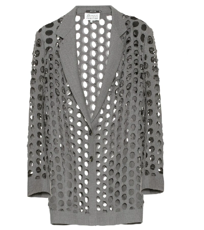 Shop Maison Margiela Perforated Wool-blend Blazer In Grey