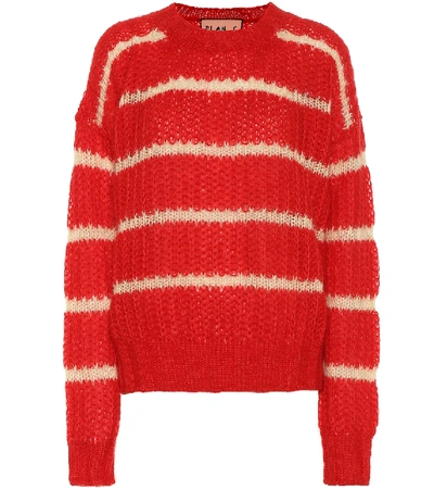 Shop Plan C Striped Mohair-blend Sweater In Red