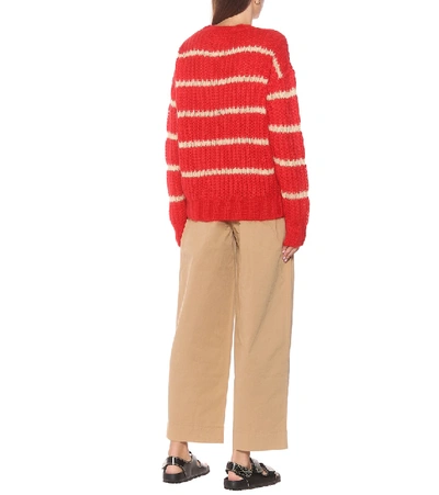 Shop Plan C Striped Mohair-blend Sweater In Red