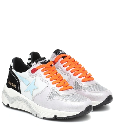 Shop Golden Goose Running Sole Leather And Mesh Sneakers In Multicoloured