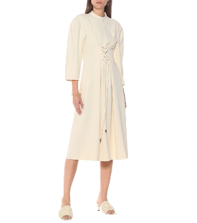 Shop Tibi Chalky Drape Midi Dress In Beige