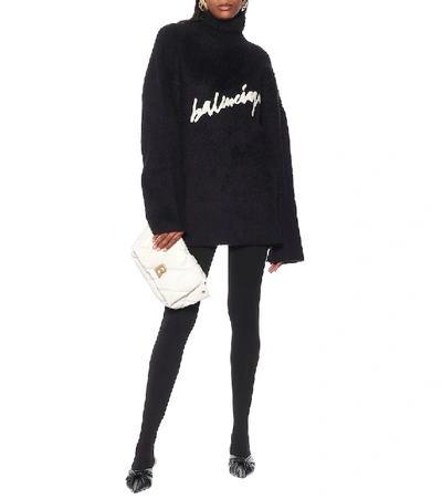 Shop Balenciaga Cotton Velour Turtleneck Sweater In Blue