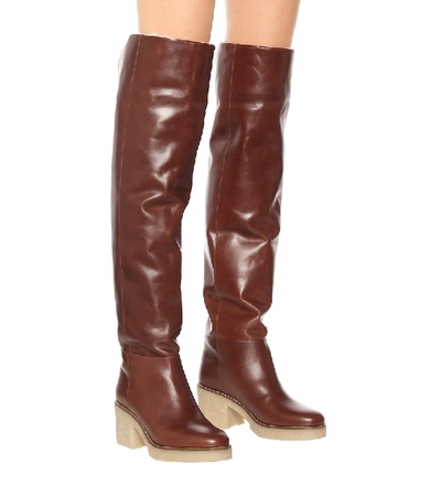 Shop Dorothee Schumacher Sporty Elegance Over-the-knee Leather Boots In Brown