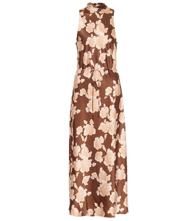 Shop Vince Floral Satin Midi Dress In Multicoloured