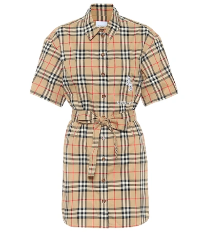 Shop Burberry Vintage Check Cotton Minidress In Beige