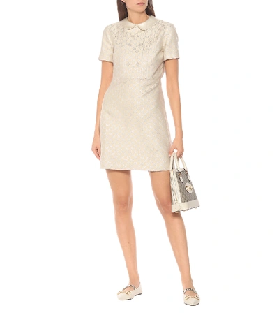 Shop Gucci Gg Lamé Wool-blend Minidress In Beige