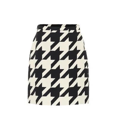 Shop Gucci Houndstooth Silk And Wool Miniskirt In Black