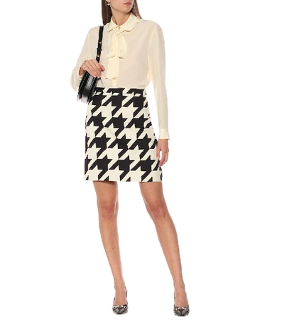 Shop Gucci Houndstooth Silk And Wool Miniskirt In Black