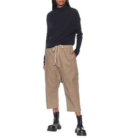 Shop Rick Owens Cropped Cotton Trackpants In Brown