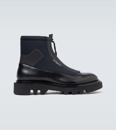 Shop Givenchy Leather And Neoprene Combat Boots In Black