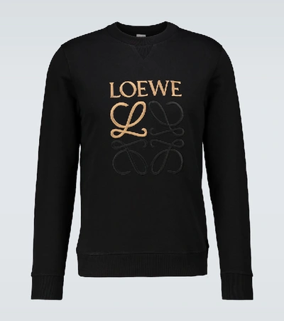 Shop Loewe Anagram Embroidered Sweatshirt In Black