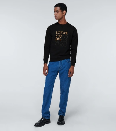 Shop Loewe Anagram Embroidered Sweatshirt In Black