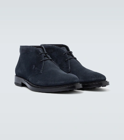 Shop Tod's Suede Desert Boots In Blue