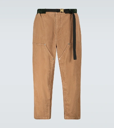 Shop Sacai Cropped Corduroy Pants In Beige