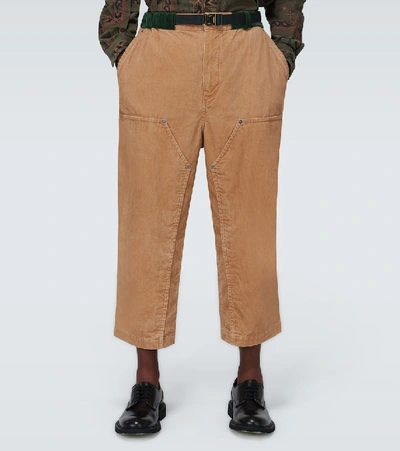 Shop Sacai Cropped Corduroy Pants In Beige