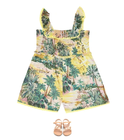 Shop Zimmermann Juliette Floral Cotton Playsuit In Yellow