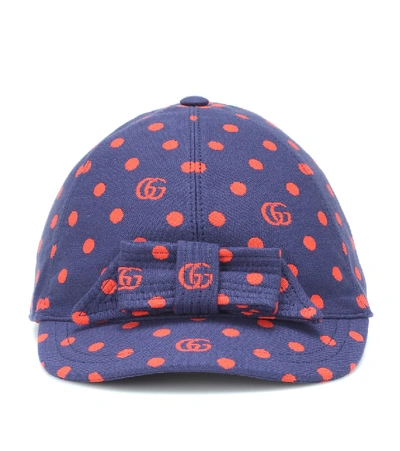 Shop Gucci Polka-dot Cotton-blend Cap In Blue